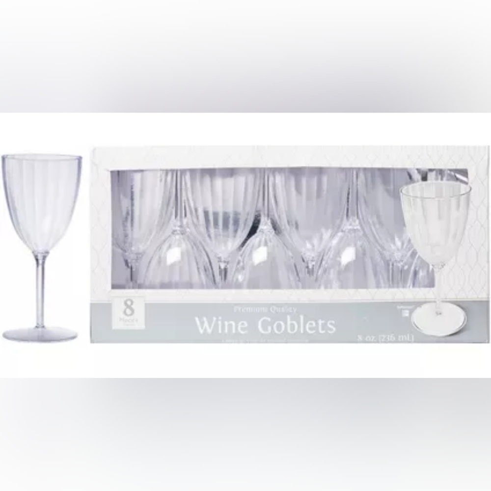 Clear Premium Plastic Wine Goblets 8pack